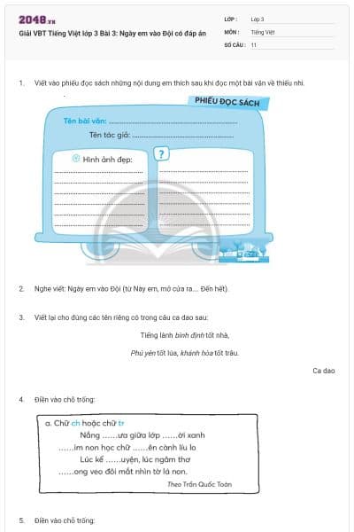 Giải VBT Tiếng Việt lớp 3 Bài 3: Ngày em vào Đội có đáp án
