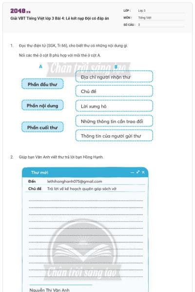 Giải VBT Tiếng Việt lớp 3 Bài 4: Lễ kết nạp Đội có đáp án