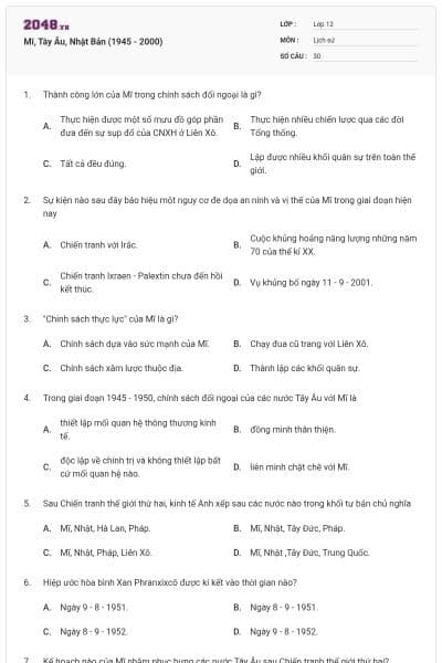 Mĩ, Tây Âu, Nhật Bản (1945 - 2000)