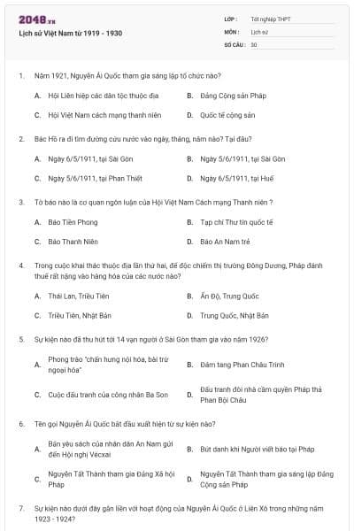 Lịch sử Việt Nam từ 1919 - 1930