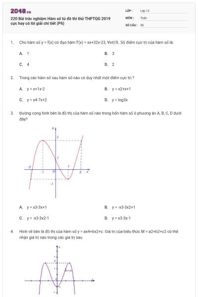 220 Bài trắc nghiệm Hàm số từ đề thi thử THPTQG 2019 cực hay có lời giải chi tiết (P6)