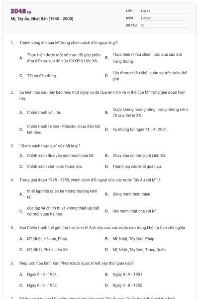 Mĩ, Tây Âu, Nhật Bản (1945 - 2000)