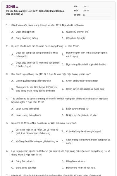 26 câu Trắc nghiệm Lịch Sử 11 Kết nối tri thức Bài 3 có đáp án (Phần 2)