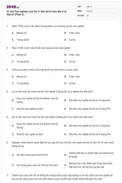 51 câu Trắc nghiệm Lịch Sử 11 Kết nối tri thức Bài 4 có đáp án (Phần 2)