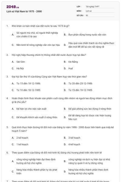 Lịch sử Việt Nam từ 1975 - 2000