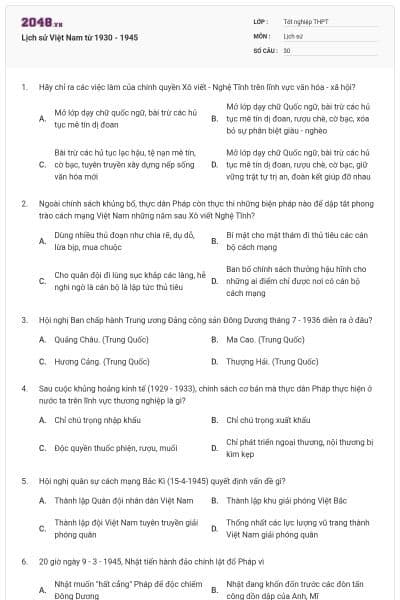 Lịch sử Việt Nam từ 1930 - 1945