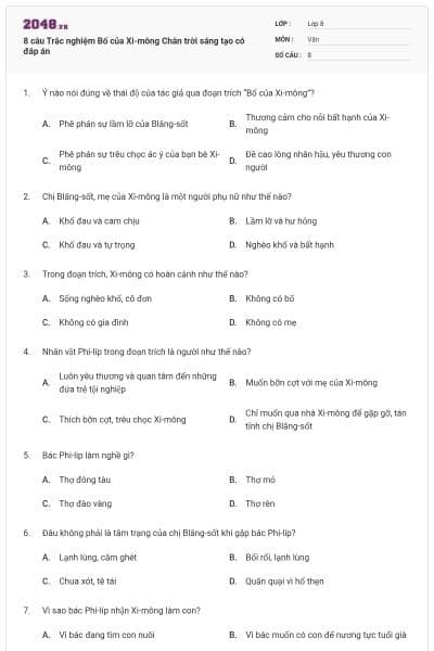 8 câu Trắc nghiệm Bố của Xi-mông Chân trời sáng tạo có đáp án