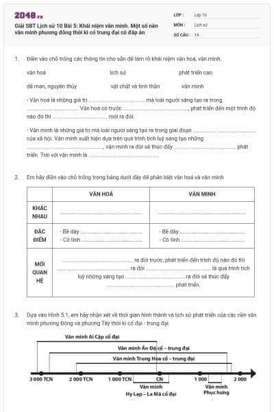 Giải SBT Lịch sử 10 Bài 5: Khái niệm văn minh. Một số nền văn minh phương đông thời kì cổ trung đại có đáp án