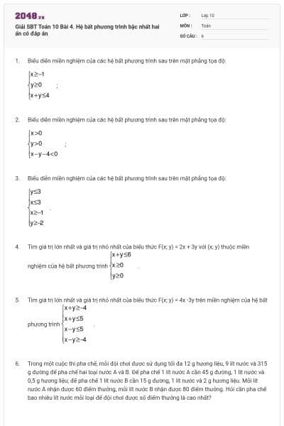 Giải SBT Toán 10 Bài 4. Hệ bất phương trình bậc nhất hai ẩn có đáp án