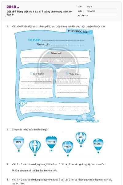 Giải VBT Tiếng Việt lớp 3 Bài 1: Ý tưởng của chúng mình có đáp án