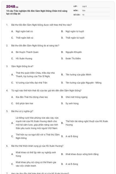 10 câu Trắc nghiệm Đề đền Sầm Nghi Đống Chân trời sáng tạo có đáp án