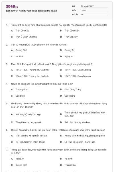 Lịch sử Việt Nam từ năm 1858 đến cuối thế kỉ XIX