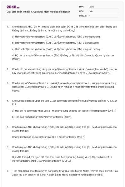 Giải SBT Toán 10 Bài 7. Các khái niệm mở đầu có đáp án