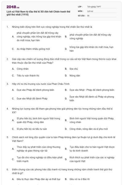 Lịch sử Việt Nam từ đầu thế kỉ XX đến hết Chiến tranh thế giới thứ nhất (1918)