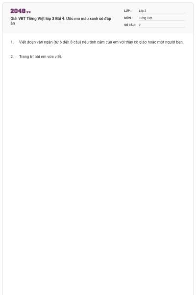 Giải VBT Tiếng Việt lớp 3 Bài 4: Ước mơ màu xanh có đáp án