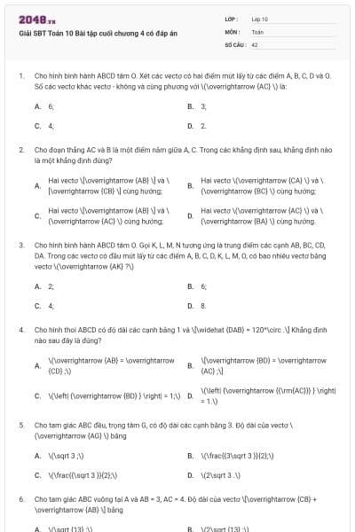 Giải SBT Toán 10 Bài tập cuối chương 4 có đáp án