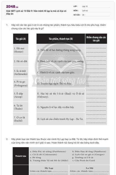 Giải SBT Lịch sử 10 Bài 9: Văn minh Hi lạp la mã cổ đại có đáp án