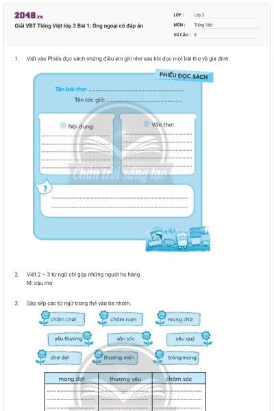 Giải VBT Tiếng Việt lớp 3 Bài 1: Ông ngoại có đáp án