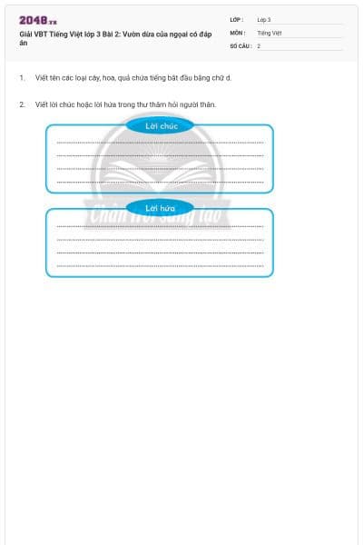 Giải VBT Tiếng Việt lớp 3 Bài 2: Vườn dừa của ngọai có đáp án