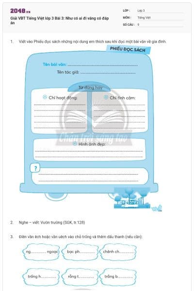 Giải VBT Tiếng Việt lớp 3 Bài 3: Như có ai đi vắng có đáp án