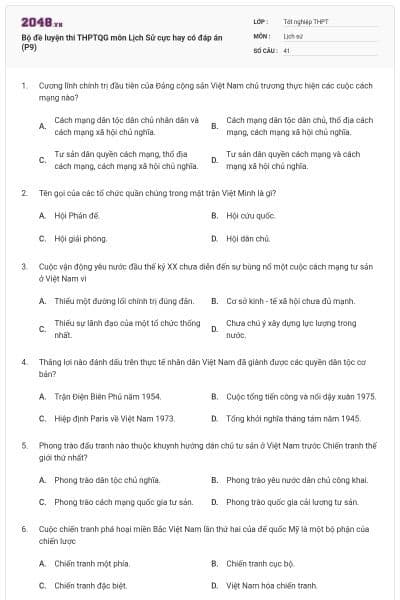 Bộ đề luyện thi THPTQG môn Lịch Sử cực hay có đáp án (P9)