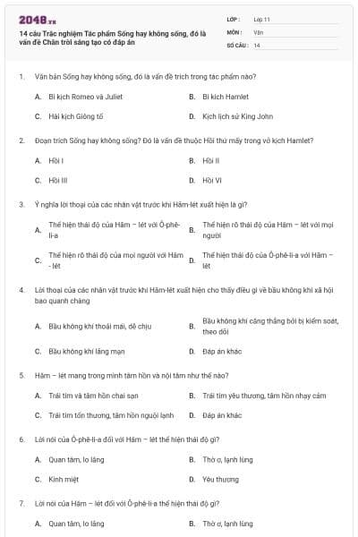 14 câu Trắc nghiệm Tác phẩm Sống hay không sống, đó là vấn đề Chân trời sáng tạo có đáp án