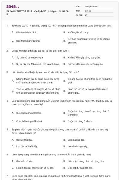 Đề ôn thi THPTQG 2019 môn Lịch Sử có lời giải chi tiết đề 5