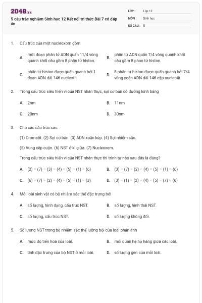 5 câu trắc nghiệm Sinh học 12 Kết nối tri thức Bài 7 có đáp án