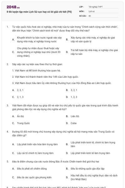 8 Đề luyện tập môn Lịch Sử cực hay có lời giải chi tiết (P8)
