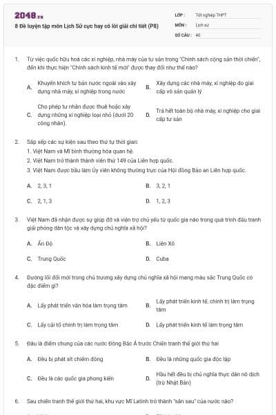 8 Đề luyện tập môn Lịch Sử cực hay có lời giải chi tiết (P8)
