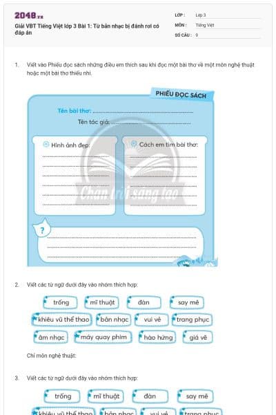 Giải VBT Tiếng Việt lớp 3 Bài 1: Từ bản nhạc bị đánh rơi có đáp án