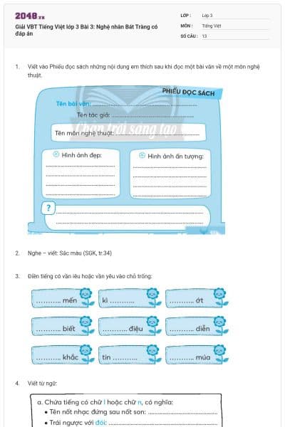 Giải VBT Tiếng Việt lớp 3 Bài 3: Nghệ nhân Bát Tràng có đáp án