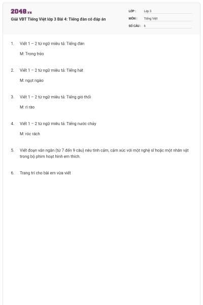 Giải VBT Tiếng Việt lớp 3 Bài 4: Tiếng đàn có đáp án