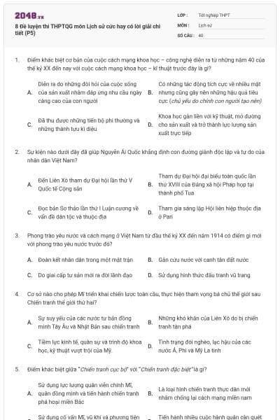 8 Đề luyện thi THPTQG môn Lịch sử cức hay có lời giải chi tiết (P5)