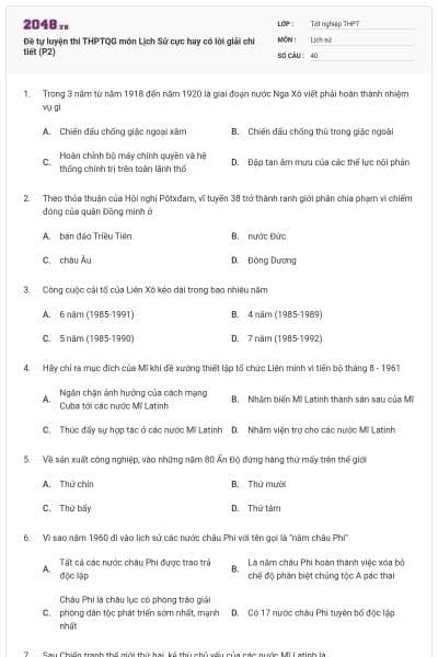 Đề tự luyện thi THPTQG môn Lịch Sử cực hay có lời giải chi tiết (P2)