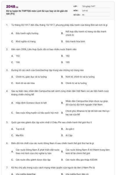 Đề tự luyện thi THPTQG môn Lịch Sử cực hay có lời giải chi tiết (P3)