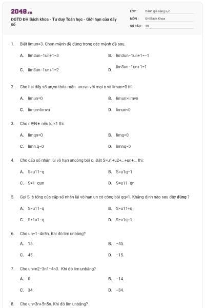 ĐGTD ĐH Bách khoa - Tư duy Toán học - Giới hạn của dãy số