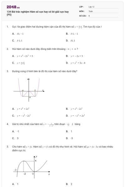 134 Bài trắc nghiệm Hàm số cực hay có lời giải cực hay (P5)