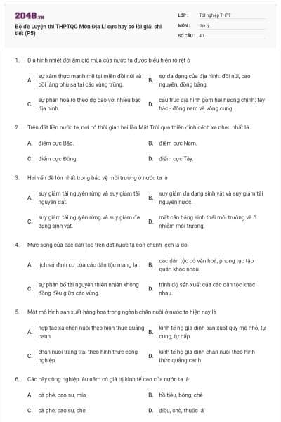 Bộ đề Luyện thi THPTQG Môn Địa Lí cực hay có lời giải chi tiết (P5)