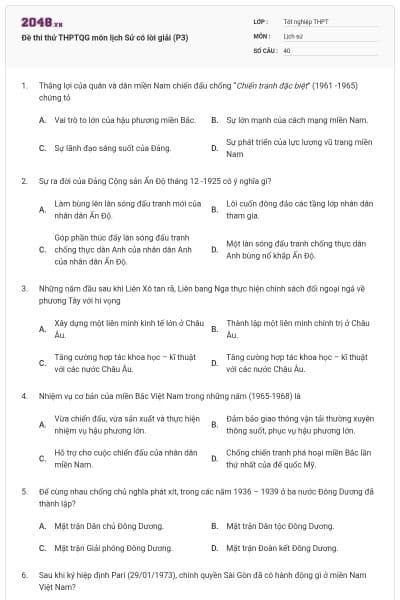 Đề thi thử THPTQG môn lịch Sử có lời giải (P3)