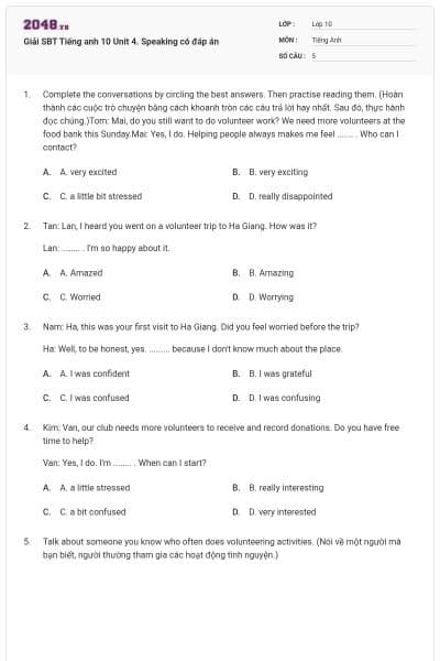 Giải SBT Tiếng anh 10 Unit 4. Speaking có đáp án