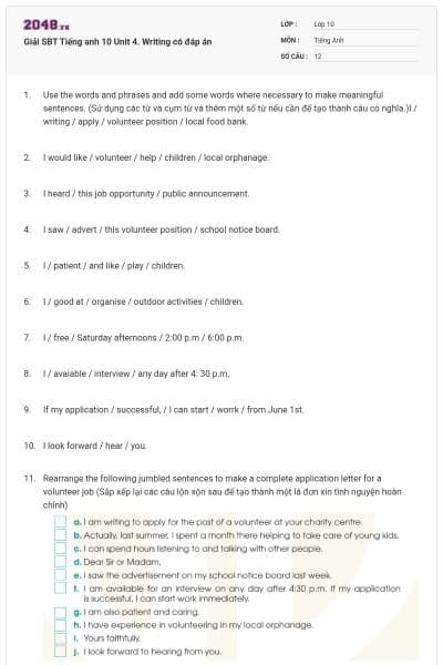 Giải SBT Tiếng anh 10 Unit 4. Writing có đáp án