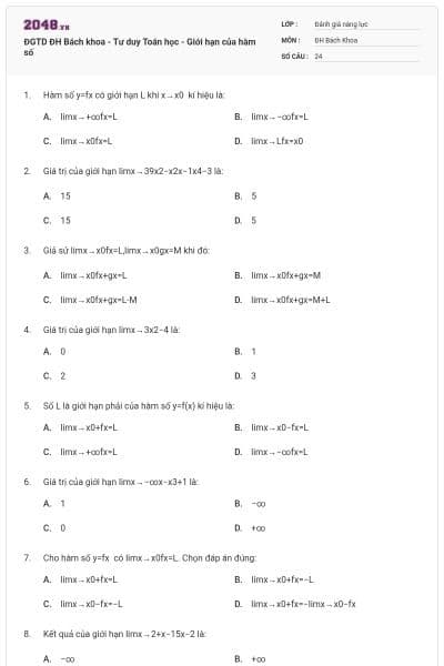 ĐGTD ĐH Bách khoa - Tư duy Toán học - Giới hạn của hàm số