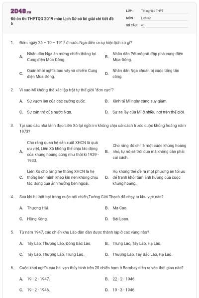 Đề ôn thi THPTQG 2019 môn Lịch Sử có lời giải chi tiết đề 6