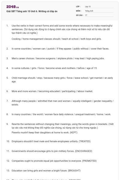 Giải SBT Tiếng anh 10 Unit 6. Writing có đáp án