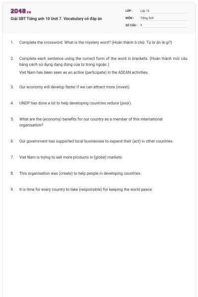 Giải SBT Tiếng anh 10 Unit 7. Vocabulary có đáp án