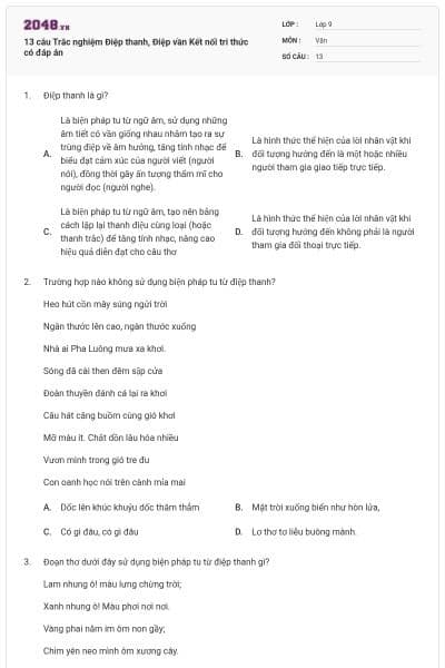 13 câu Trắc nghiệm Điệp thanh, Điệp vần Kết nối tri thức có đáp án