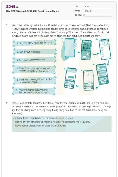 Giải SBT Tiếng anh 10 Unit 8. Speaking có đáp án