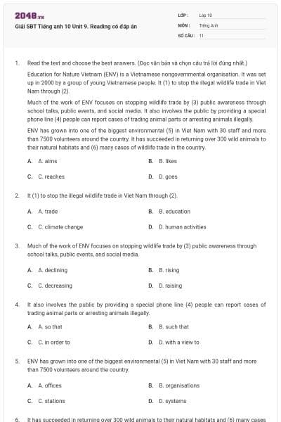 Giải SBT Tiếng anh 10 Unit 9. Reading có đáp án