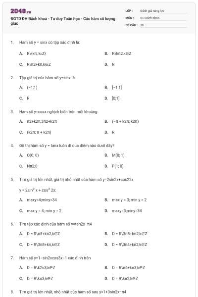 ĐGTD ĐH Bách khoa - Tư duy Toán học - Các hàm số lượng giác